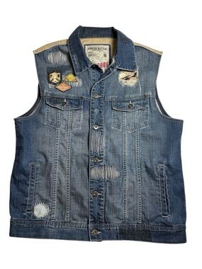 Parish Nation Bomb Squad Young Guns Denim Distressed Vest Mens 2XL Embroidered